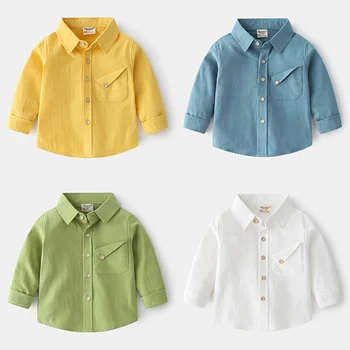 Модни Тънки ризи за момчета, детски ежедневни блузи с ярки цветове, на Новите тенденции за пролет и есен 2024 година, блузи, Детски однотонная облекло