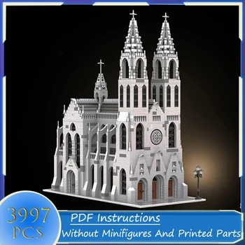 Градивен елемент, комплект модулна архитектура на Готическата катедрала, творчески модел на замък с изглед към улицата, Играчки за сглобяване на тухли, подаръци