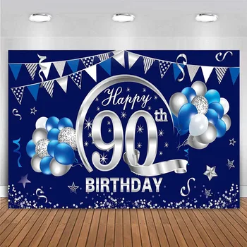 Обичай фон за парти в чест на 90-годишнината от рождението на банер, Деветдесет и 90-годишен син и сребрист фон за снимки за мъже и жени