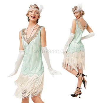 2023 Жени с V образно деколте и ресни от мъниста, коктейл рокля за абитуриентски бал, сватба парти 1920-30-те години, женствена рокля-дреха