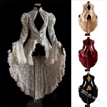 Костюми за cosplay на Хелоуин, винтажное рокля, женски Средновековна готическа дантелено бандажное черно необичайно рокля Макси, Vestidos Longo, директна доставка