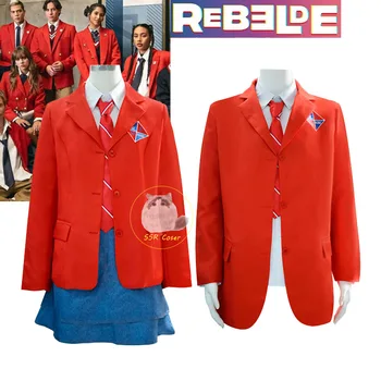 EWS Rebelde Cosplay Костюм Училищни униформи Червен костюм Сако, Пола, Риза с Вратовръзка Пълен комплект Костюми за парти на Хелоуин за мъже и жени