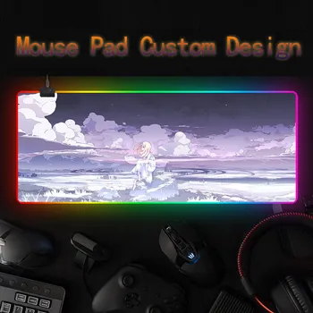 Подложка за мишка с дизайн от аниме, персонализирана подложка за мишка с светящимся природа RGB, тенис на мат по поръчка със собствените си ръце