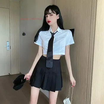 2024 секси училищни униформи jk за жени, японската училищна блуза за момичета + вратовръзка + плиссированная пола, комплект, захарно пикантни облекло за студенти в колеж