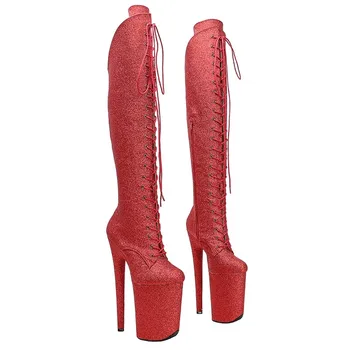 LAIJIANJINXIA/ Новост; Модни модерни дамски ботуши над коляното на платформата с лакированным езда 23 см/9 инча За танци на един стълб; 039
