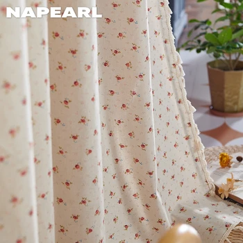 NAPEARL Бельо Памучен Завеса с флорални принтом, Декоративна пискюл за хол, спалня, тераси, аксесоари за дома 1БР