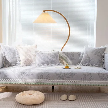 Луксозен ретро секционни калъф за диван за хол, романтична завързана с кърпа с ръб от шенилна, нескользящий защитен калъф за дивана