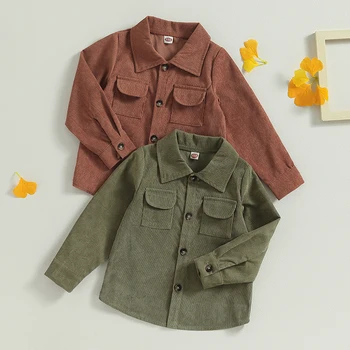 Вельветовые ризи за момчета, палта, обикновена якета за деца с дълги ръкави и отложным яка, копчета, есенно-зимна ежедневни връхни дрехи