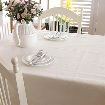 Потребителски лейси покривка от бял полиестер и лен, правоъгълно пылезащитное покритие за кухненската маса за хранене, начало декор