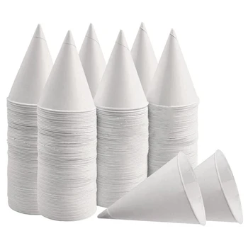 Бели хартиени чашки във формата на конус, Чаши във формата на снежен конус, Запечатани картонени чаши във формата на конус с покритие за киша, напукани лед, вода 200шт