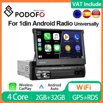 Podofo 1din CarPlay Android Радио Авто Мултимедиен Плейър Интелигентна Система за Стереоприемник Главното Устройство За Ford, Toyota, Nissan BMW
