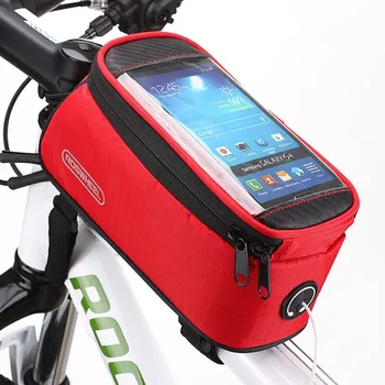 Нова чанта за планински велосипед Чанта за предната греда Чанта за тръби от полиестер Велосипедна чанта за мобилен телефон със сензорен екран, Многофункционален калъф за мобилен телефон