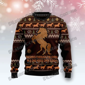 PLstar Cosmos Horse Through Snow С 3D принтом, Мъжки грозен коледен пуловер, Зимни всекидневни топло трикотажный пуловер Унисекс MY28