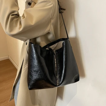 Реколта дамска бизнес чанта от изкуствена кожа с голям капацитет, чанта-тоут, чанта за подмишниците, дамска чанта през рамо, чанта-месинджър