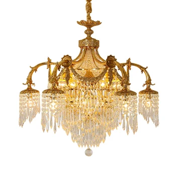 Европейската Викторианската Медни окачване Френска луксозна всекидневна с Трапезария Лампа от масивен месинг, Кристал окачен лампа