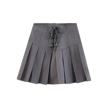 Лятна плиссированная пола с А-силует, с кръстосани висока талия в стил колеж с антирефлексно покритие