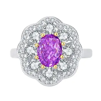 S925 Полноразмерное сребърен пръстен с высокоуглеродистым диамантен пръстен 6 * 8, Лятно стилно дамско лесно луксозен пръстен с цвете