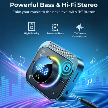 Автомобилен адаптер Bluetooth 5.3 FM, AUX Монтаж на вентилационни отвори Bluetooth FM трансмитер PD & QC 3.0 за кола, музика за разговори във формат HD, зареждането на телефона