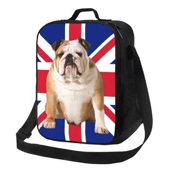 Пакети за обяд от изолация английски булдог Юниън Джак за работа и училище, Патриотическая куче с британския флаг, Фланец обяд-бокс с термоохлаждением