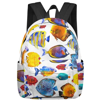 Раница с разноцветни рибки в океана, ученически чанти за тийнейджъри, студентски чанта за лаптоп, дамски ежедневни раница за пътуване