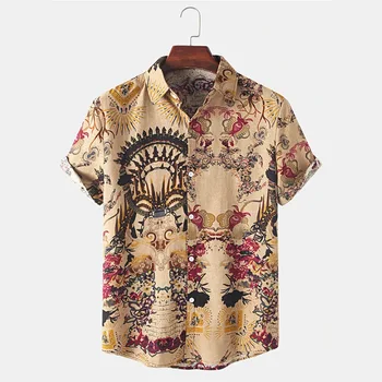 2023 Лятна нова мъжка риза с модерен принтом в етнически стил, къс ръкав, панти яка, полинезийская разплод облекло за мъже