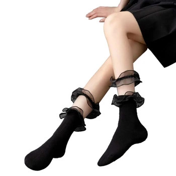 1 чифт чорапи за щиколотке с рюшами, сладки чорапи с волани, балетные чорапи с лъкове, дантелен топ, чорап