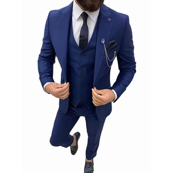 Нов Мъжки костюм Slim Fit Сватба Облекло за Младоженеца 2024 С Ревера на Една пуговице Бизнес Костюми, Мъжки Сако (Яке + Панталон + Елек) Костюм Homme