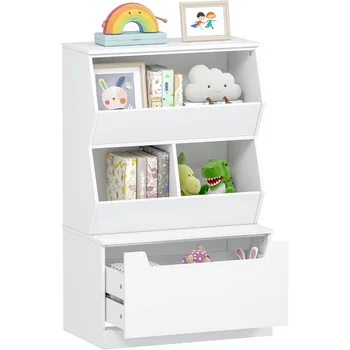Шкаф за съхранение на играчки UTEX, Органайзер за съхранение на детски играчки с чекмедже, Открита мебели за съхранение в игрална зала с отвор за деца