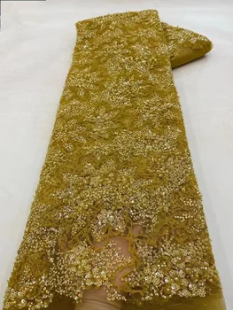 Луксозна Африканска лейси плат, ръчно изработени beaded 2023 г., с Висококачествена Френска лейси плат с бродерии, пайети за сватбена рокля