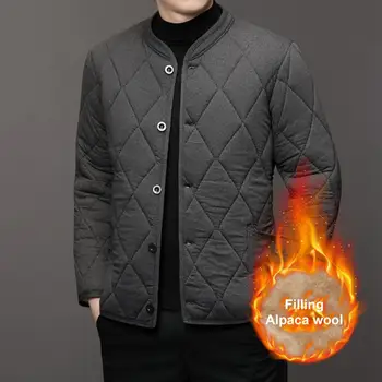 Марка мъжко яке, модни однотонная ежедневни стеганая утепленная яке с висока яка, мразоустойчив, с голяма възглавница, мъжки модни яке