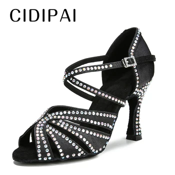CIDIPAI Нови дамски обувки за латино танци Салса Танго Танцови обувки Дамски обувки за партита На закрито Дамски сандали на висок ток Кубински ток