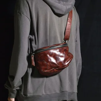 Чанта през рамо AETOO, кожена плиссированная, индивидуален дизайн, с цип, лесна нагрудная чанта в стил ретро, с цип, на най-горния слой от телешка кожа, простата форма на