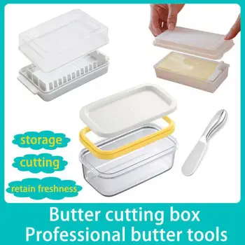 Запечатана кутия за съхранение на масла за рязане, Хладилник За съхранение на сирене За печене сирене Съхранение на прясно изпечени Нож за масло Удобен нож