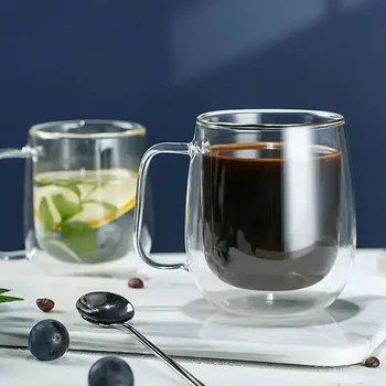 Кафеена чаша borosilicate стъкло с двойни стени, Термостойкая писалка, чаша за мляко, сок, вода, Бар съдове, Подарък кафе любовник