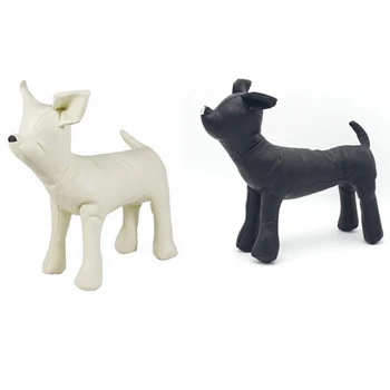 2 елемента Кожени манекени за кучета в изправено положение, модел кучета, играчки, Манекен за показване в магазин за домашни любимци, S - Бял и черен