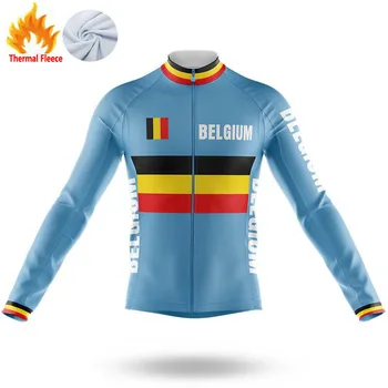 2023 Белгийски екип Зимата Термоволокнистый под Наем Национален флаг Велосипедна фланелка с дълъг ръкав за Мъже дрехи на открито Ropa Ciclismo
