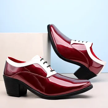 WEH/ Мъжки модел обувки; Модерен Класически Блестяща Кожена Червена Огледална Луксозно обувки; Мъжки обувки на токчета, Увеличивающем височина; Мъжки обувки