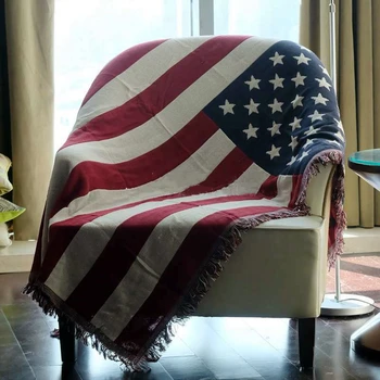 Ретро Американски Флаг Удобни Памучни Одеяло На Дивана Кърпа Пасторальный Етнически Дебела Карирана Покривка Спалня Хол Килим Мат