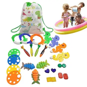 Играчки за плуване, 27 бройки, Водни играчки с чанта за съхранение, Комплект играчки за обучение на водолазни, Лятна игра на басейн, Интерактивни играчки, подаръци