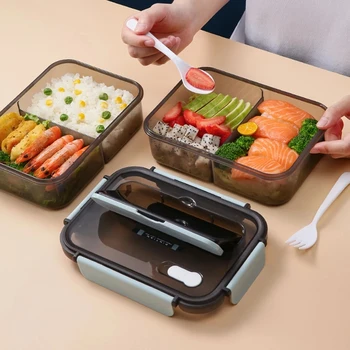 Прозрачен обяд-бокс за деца Контейнер за съхранение на храна с затегнати капачки Микровълнова печка Нагревател хранене Закуски Bento Бокс в японски стил