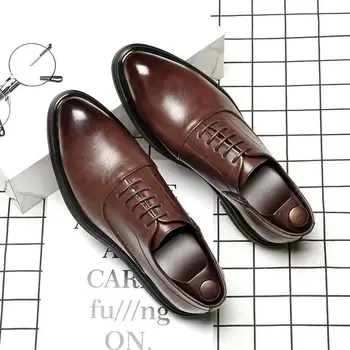 Модни мъжки обувки в бизнес стил 2023 г., Нова класическа кожена мъжка официална обувки, Удобни модела обувки с дантела, мъжки oxfords B142