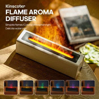 Ароматни дифузор KINSCOTER Flame, Овлажнител на въздуха, ултразвуковият генератор на студена мъгла, Fogger led лампа с пламък етерично масло, дифузер