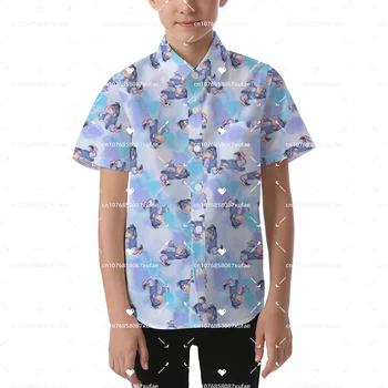 Детска Хавайска риза с Мечо Пух Иа-Иа За Момчета И момичета, Риза с копчета и къс ръкав, Хавайски Ежедневни Плажна риза 