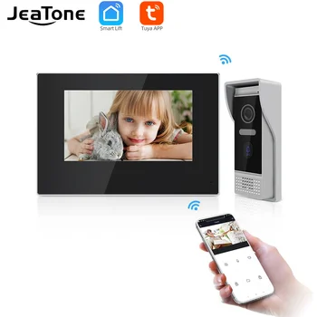 Jeatone 7 'Вила WIFI IP видео телефон, Домофон Черен Цветен Сензорен Екран Монитор и Камера 720P с прилагането на Hristo Smart APP
