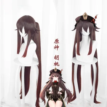 Перука за cosplay Genshin Impact Hutao, градиентный двойна опашка, аниме игра, подпори за костюми в китайски стил, Хелоуин, Коледа перука + мрежа за коса