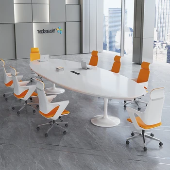 Печена боя овалния минималистичен модерен бял голям котва маса интернет-знаменитост и комбинация от стола за обучение на преговори