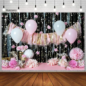Avezano Розови цветя Фон за снимки балон Декор за портрет на новородено на 1-ви рожден Ден Фонове за торта Подпори за фото студио