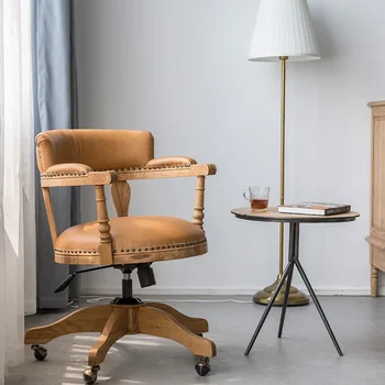 Въртящи се предни компютърни столове за спалня от масивно дърво в Американски стил, Офис стол за изпълнителен шеф, Ретро стол за малък апартамент в общежитието с облегалка