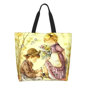 Сладък Принт Сара Кей Shopping Tote Bag От рециклируеми чанти платно Чанти За рамо Клиент Cartoon Момиче Handbag