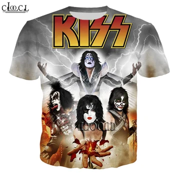 CLOOCL Metal Rock KISS Band Тениска Лятна Мъжки Женски с 3D принтом, блузи в стил хип-хоп с къс ръкав, пуловери, с кръгло деколте, върховете на Директна доставка